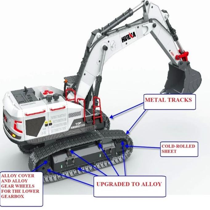 Huina 1594 Rc Truk Excavator Alloy 1/14 Grabber Drill Alat Berat