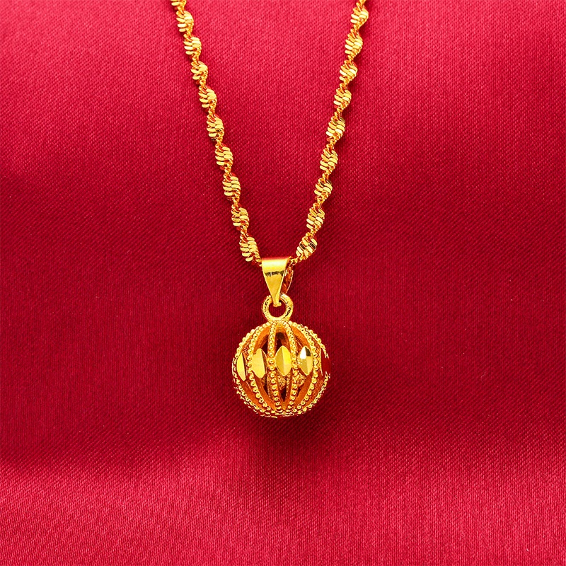 Goldkingdom Perhiasan Fashion Emas Asli Kadar 375Bangkok Aksesoris Ready Stock Set Wanita Dengan Lentera Berlapis Emas Melubangi Orb Kalung Dan Anting