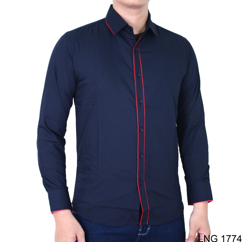 Kemeja Slim Fit Lengan Panjang Polos Katun Hijau LNG 1764