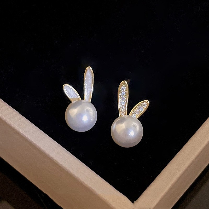 Anting Stud Desain Kelinci Aksen Mutiara Gaya Jepang Dan Korea Untuk Perempuan