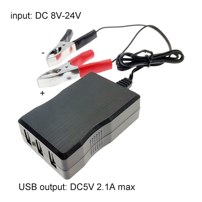 Zzz Alligator Clip Converter DC8V-24V USB 5V2.1A Charger Power Adapter 3port USB Untuk Ponsel Android Tablet Klip