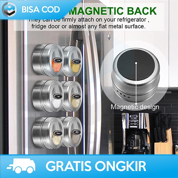 TEMPAT PENYIMPANAN GARAM LADA MAGNETIC SPICE JAR WADAH BUMBU DAPUR