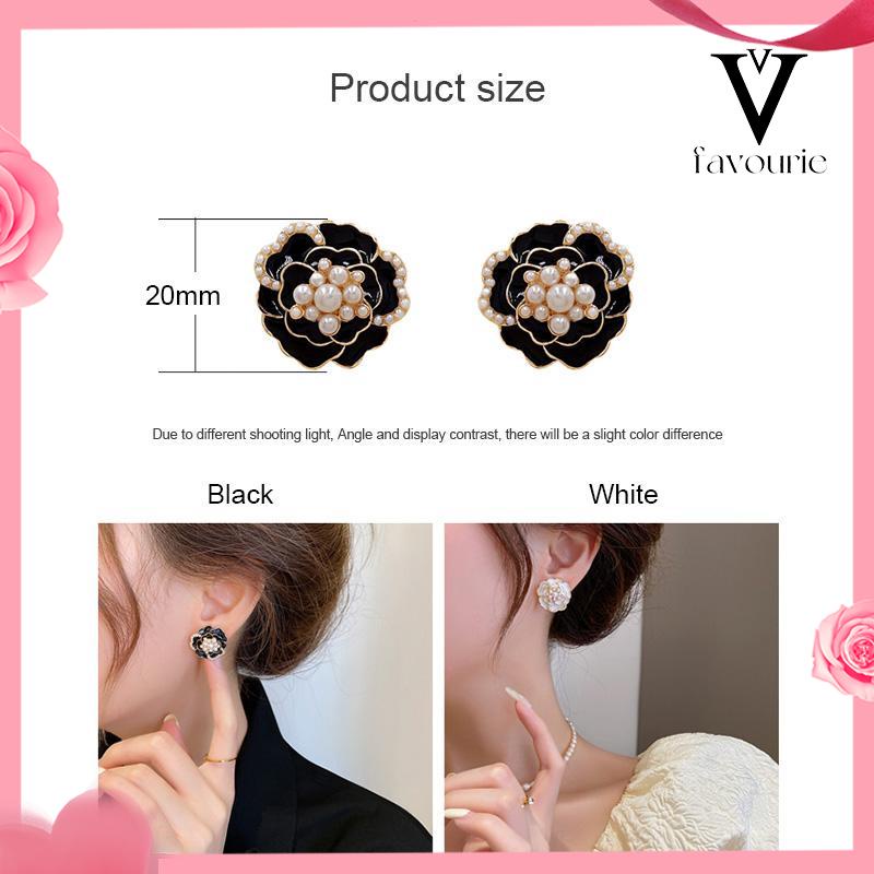 COD925 anting-anting mutiara Camellia Retro anting-anting bunga berlian-FA