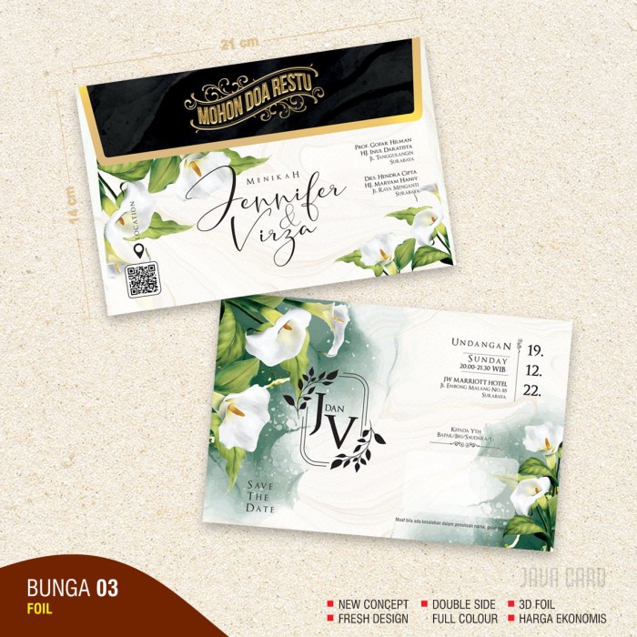 Blangko Undangan Kosong Pernikahan Java Card Bunga 03 Foil Free Setting