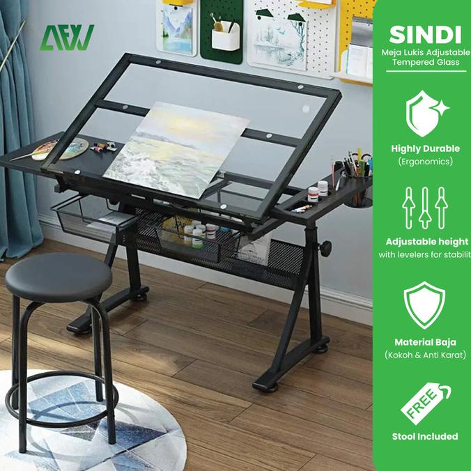 

SINDI Meja Lukis Adjustable Tilt Tempered Glass