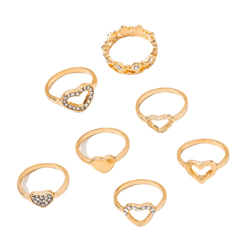 7 Pcs/set Tren Baru Individualitas Bersinar Hati Cincin Untuk Wanita Berlian Imitasi Berkilau Hati Berongga Cincin Perhiasan Mulia