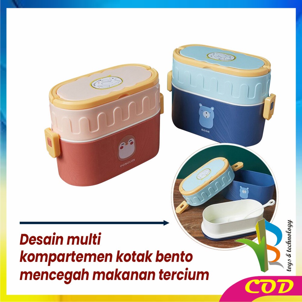 RB-C699 Tempat Makan 950ML Box Bento Set 2 Susun Free Sendok Anti Tumpah Dengan Pegangan / Kotak Bekal Tingkat Lunch Box Set Double Layer Portable