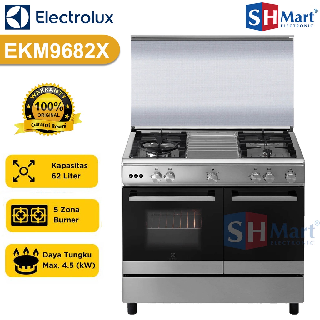 KOMPOR FREESTANDING 4 TUNGKU ELECTROLUX 90 CM EKM 9682X / EKM9682X GARANSI RESMI