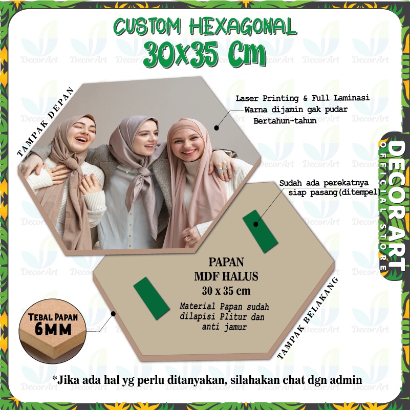 [CUSTOM] 30x35 Cm - Custom Foto Segi 6 Hexagonal Siap Pasang Media MDF