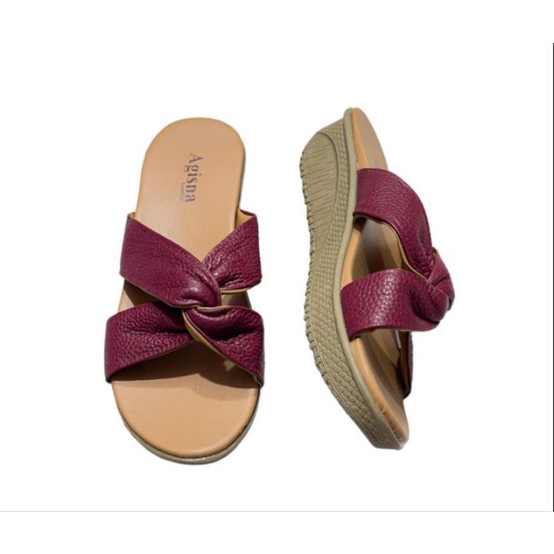 sandal kulit wanita wedges sandal kulit sapi sol karet ringan tinggi 3cm model terbaru cantik murah terlaris