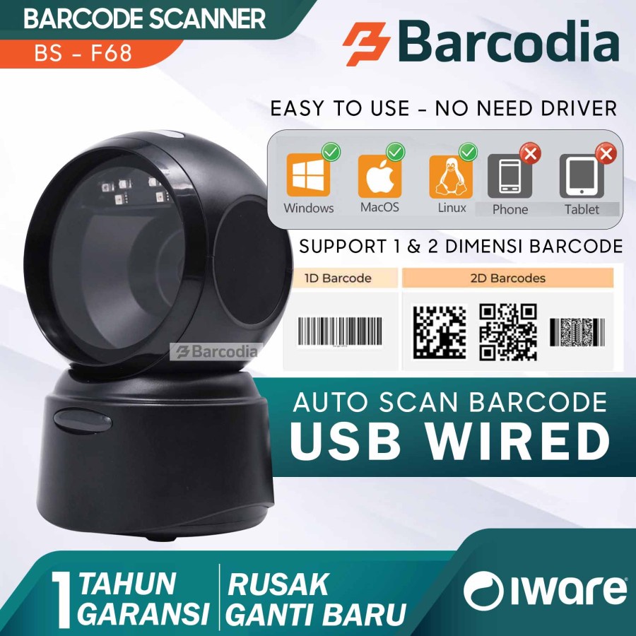 Omni Barcode Scanner IWARE BS-F68 F68 2D Auto Scan, QR code &amp; Barcode