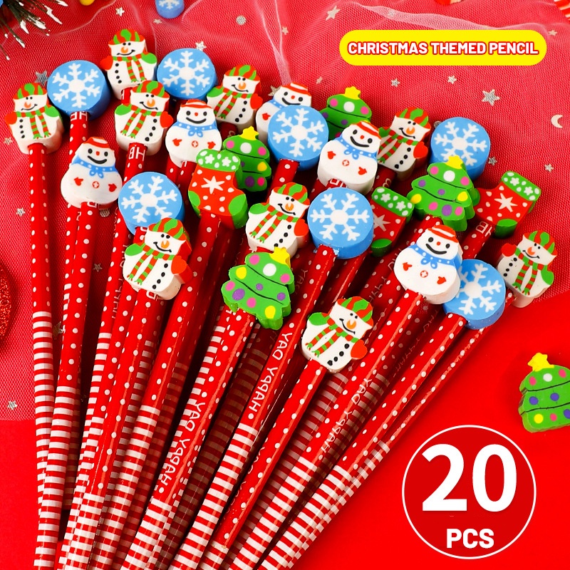 2pcs/lot Kawaii Natal Pensil Kartun Lucu Erazer Kepala Pensil Hadiah Natal Perlengkapan Sekolah Sketsa Tulis Serut Alat Tulis