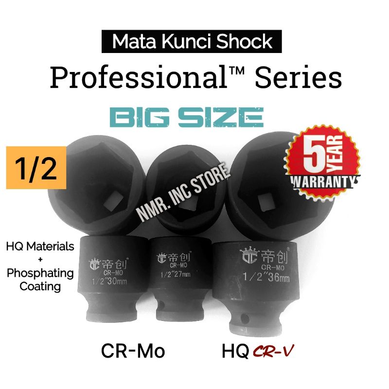 Mata Kunci Shock 1/2 Professional Big Size 27 30 32 34 36 38 41 mm CR-Mo Impact Sok Sock Socket.