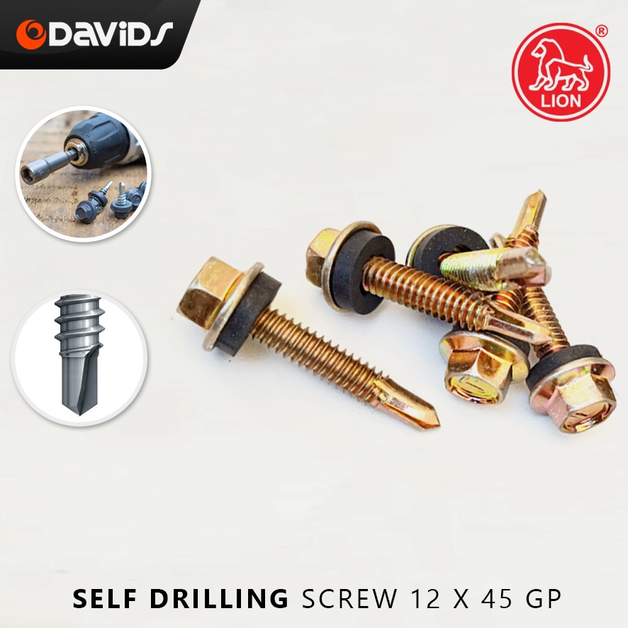 Baut Baja Ringan Sekrup Roofing Drilling Scrup 12x45 Kuning Lion