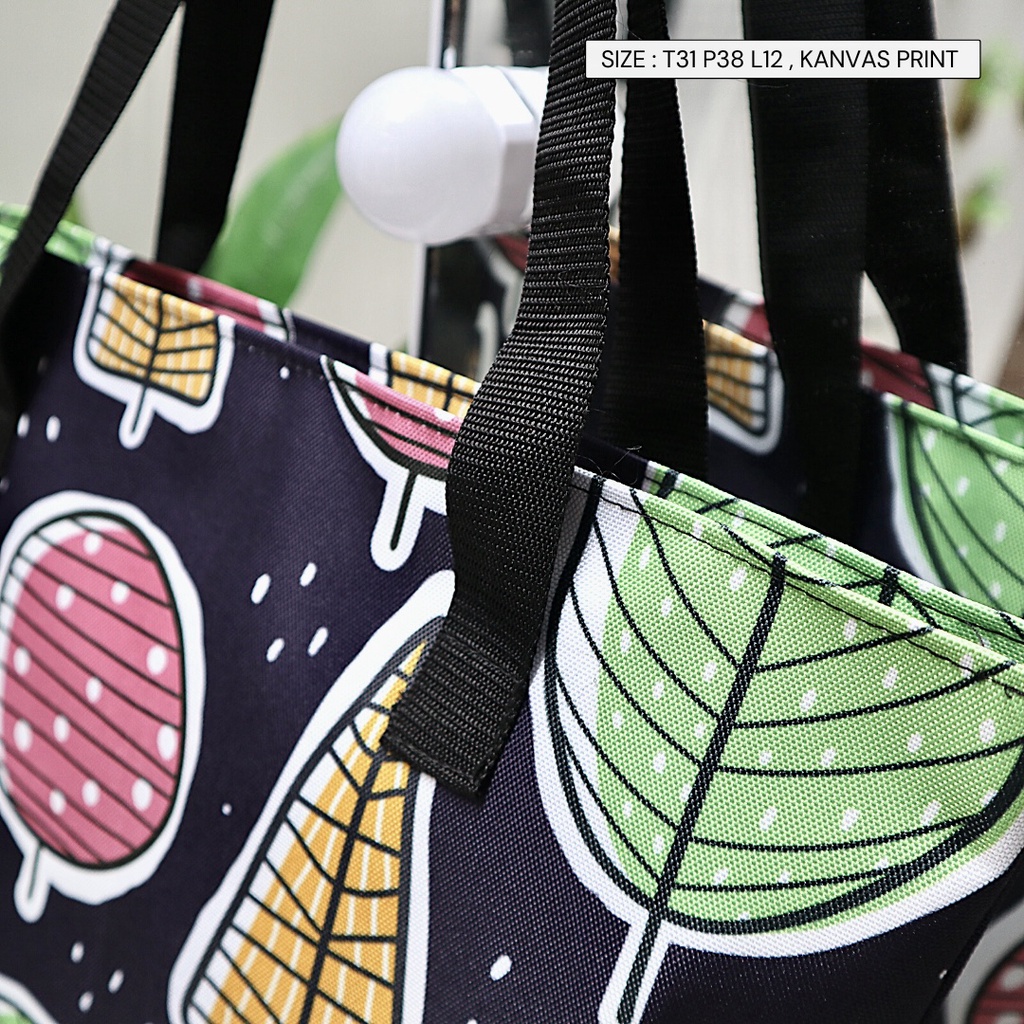 (GROSIR) Tas Kekinian TOTEBAG KANVAS PRINTING GAMBAR DAUN / BUNGA TAS WANITA TOTE BAG REMAJA MODERN