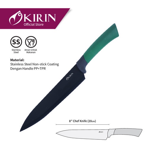 Pisau Dapur Kirin Stainless Steel Chef Knife 8 Inch 20cm Hitam