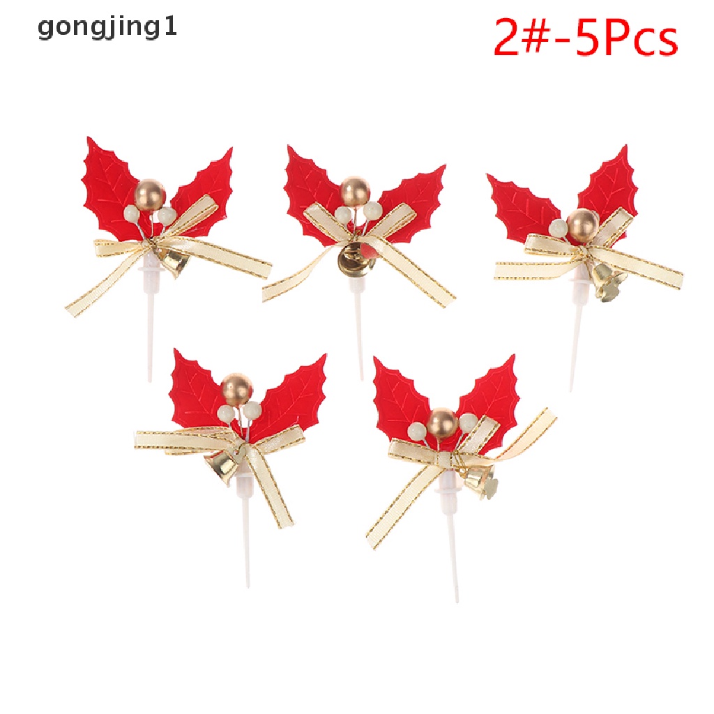 Ggg 5Pcs Natal Buah Garpu Daun Xms Pohon Dekor Kue Plugin Party Decor ID