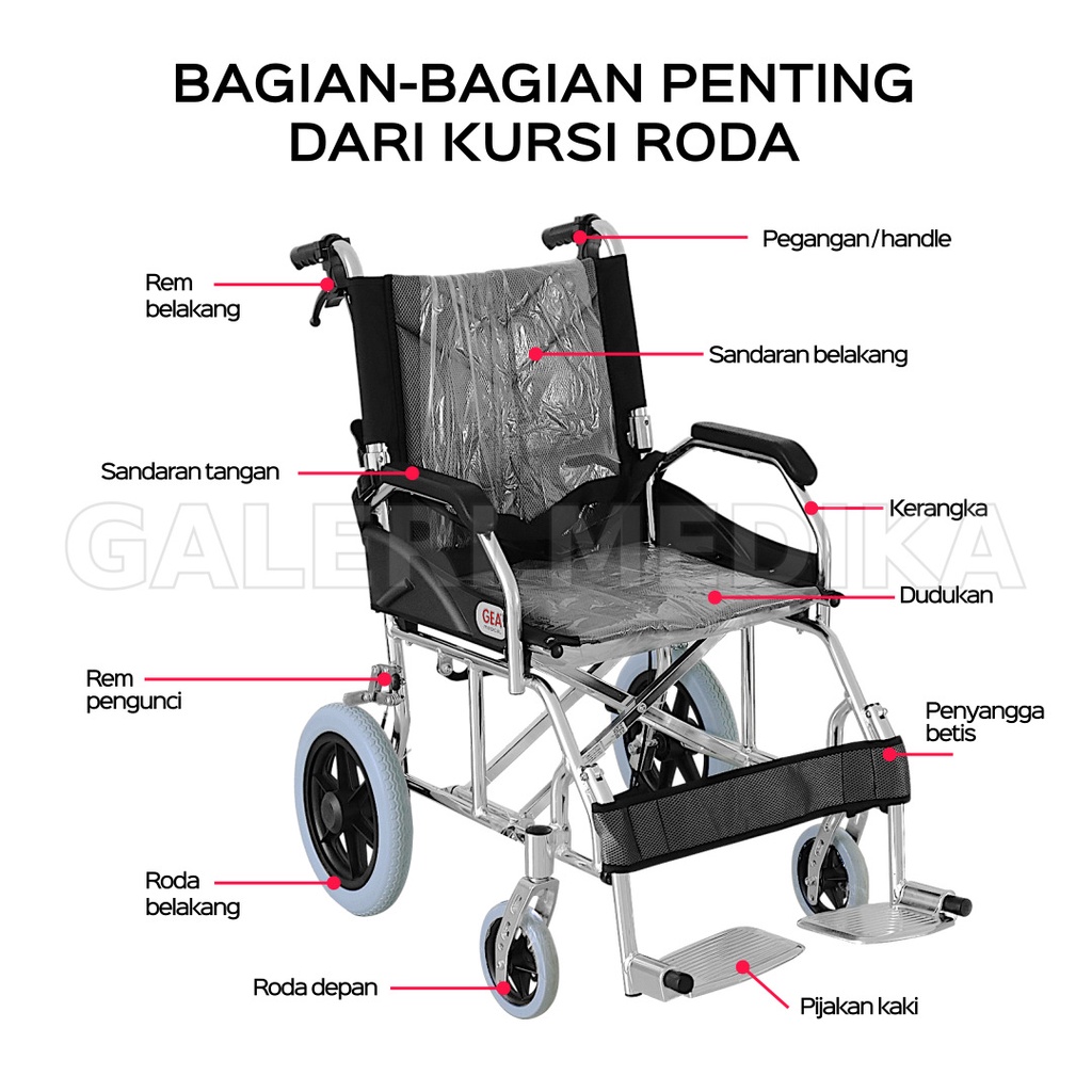 Kursi Roda Travel / Alumunium Travel Wheelchair GEA FS868L / FS 868 L / FS-868L - Bisa Dilipat Masuk Mobil