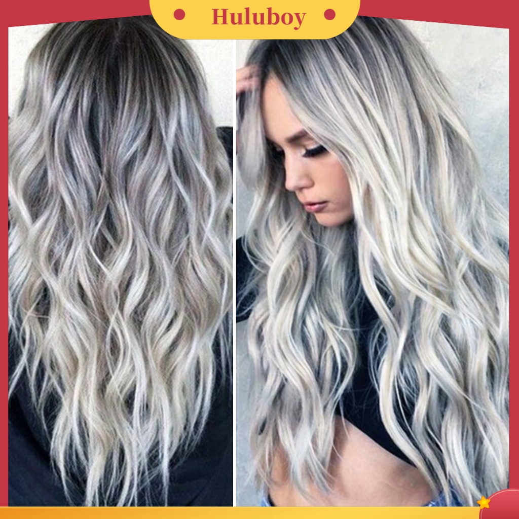 Rambut Palsu Model Panjang Sedang Keriting Warna Gradien Bahan Sutra Suhu Tinggi