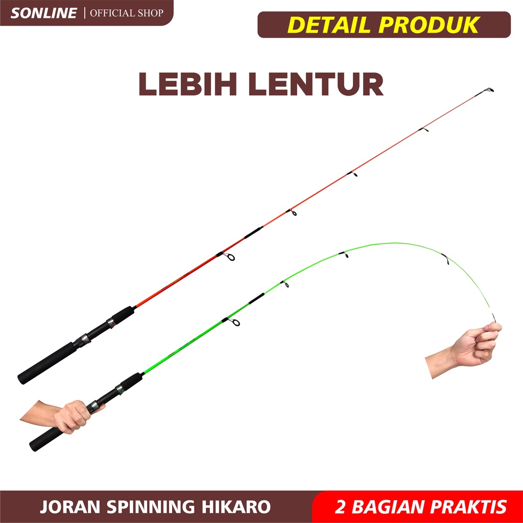 SONLINE- Joran Pancing Super Lentur Warna Hijau Dan Merah Panjang 120cm - 150cm Bahan Fiber Solid Cocok Untuk Mancing Udang Dan Ikan Kecil Joran HIKARO