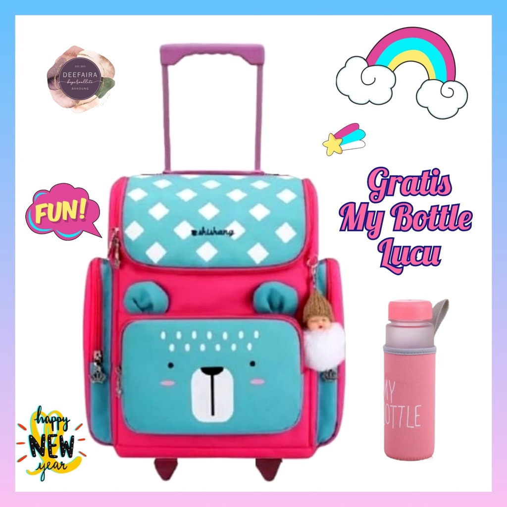 Tas Ransel Troli Anak Laki Laki Bear Tedi 1 Gratis My B0ttle Lucu Untuk Sekolah Anak Tk &amp; Sd