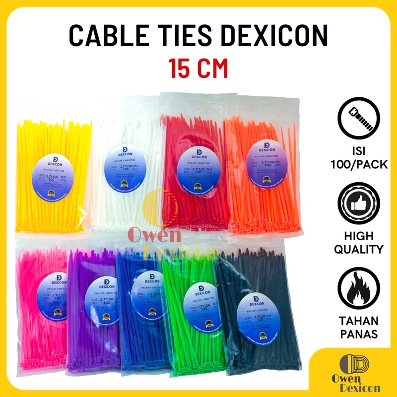 

Cable Ties 15cm Dexicon 2,7mm x 150mm/ Kabel Tie Tis Murah Kuat/ Kabel Pengikat/Warna Warni/ isi 100