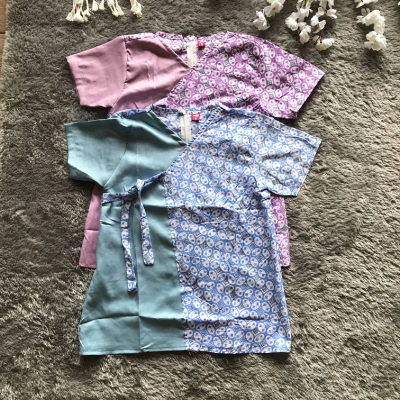 Blus Batik Anak Terry Ungu Lilac Biru Blus Batik Anak Perempuan Katun Halus Nyaman Tidak Panas