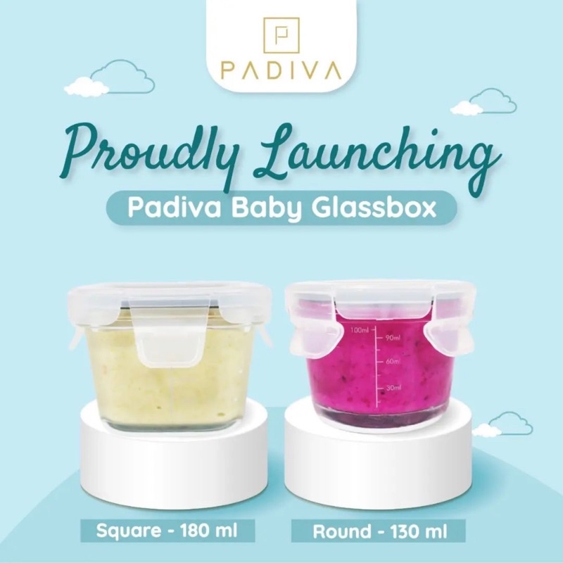 Padiva baby glassbox round 130ml ( isi 3pcs ) - kontainer kaca mpasi bayi