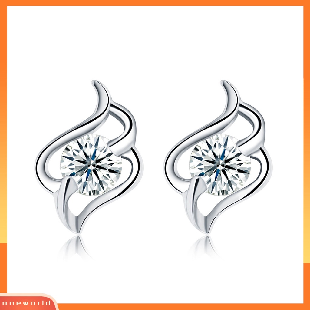 [WONE] 1pasang Indah Wanita Bentuk Api925Silver Clear Cubic Zirconia Stud Earring Untuk Belanja