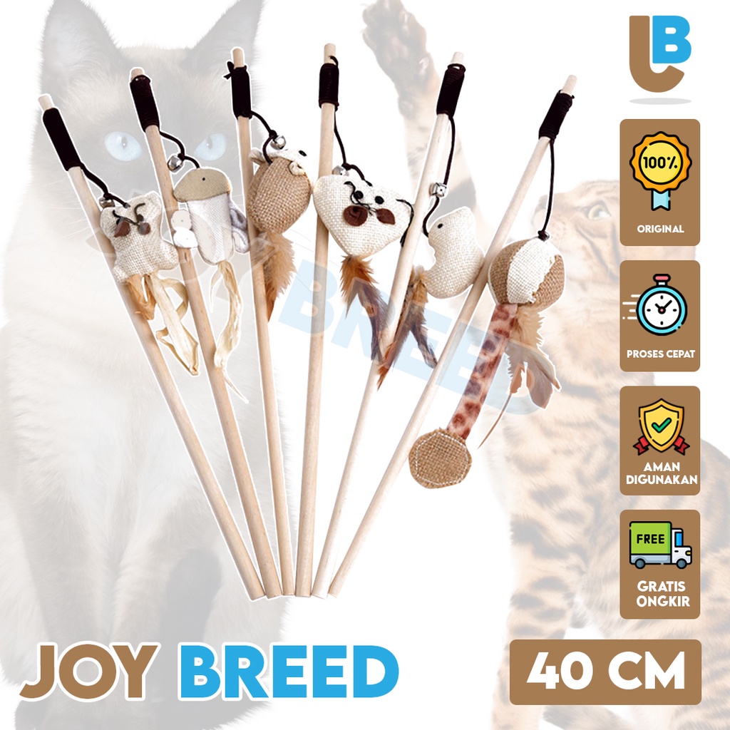 MAINAN KUCING STICK KAYU TALI DENGAN BONEKA DAN BULU STIK KUCING MURAH | JOY BREED OFFICIAL