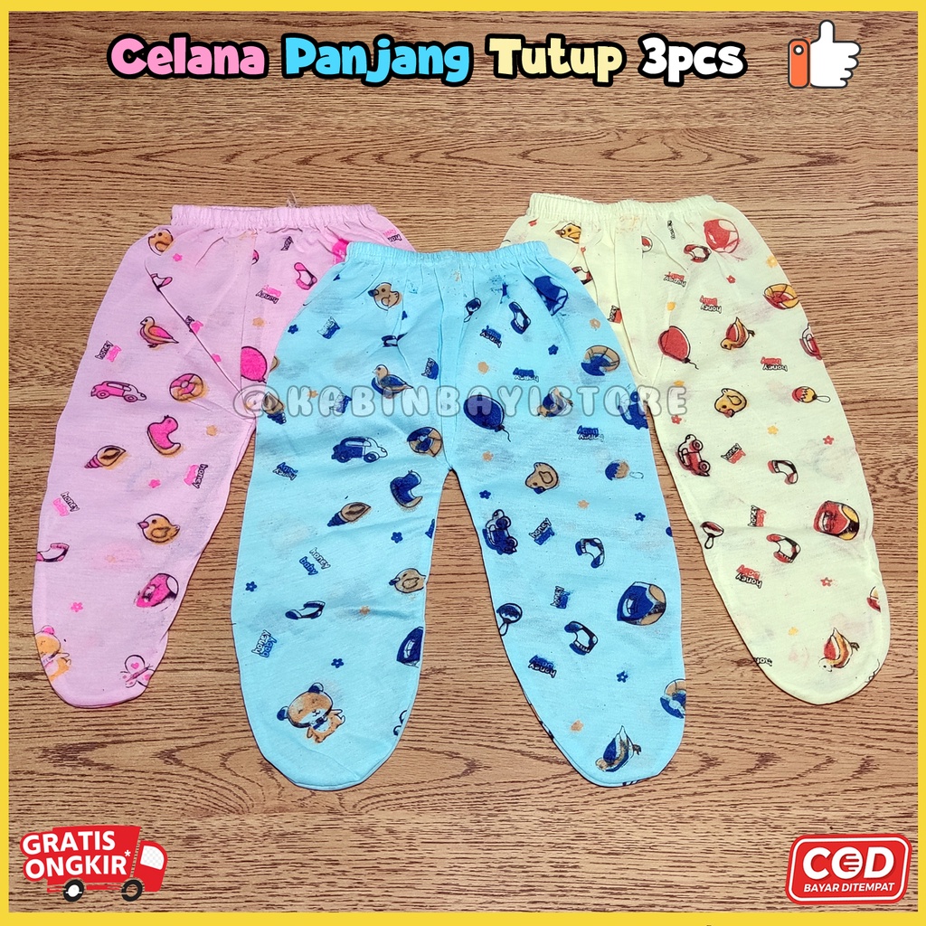 3 Pcs Celana Panjang Bayi Tutup - Celana Newborn Buntung karakter