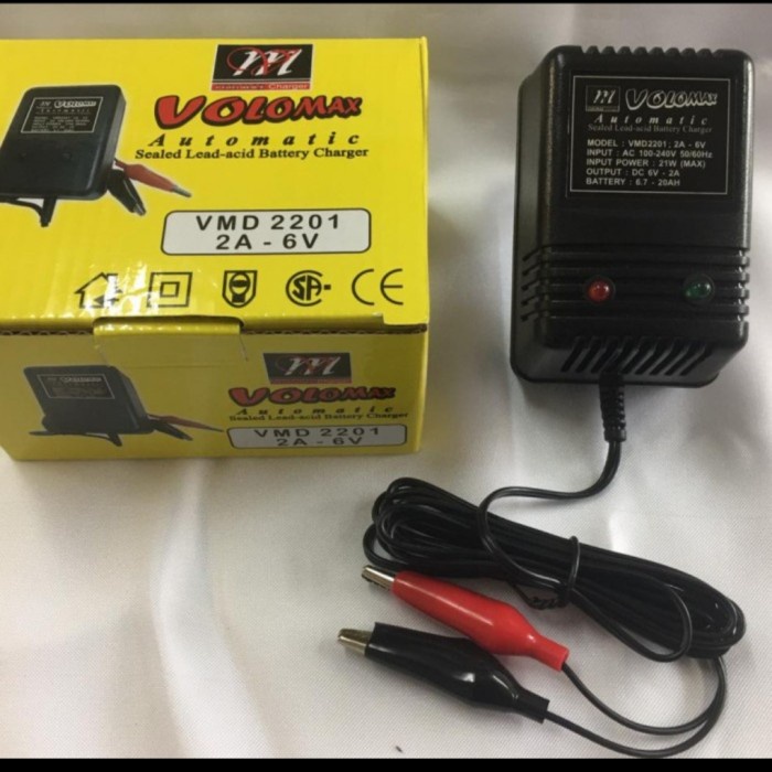 VOLOMAX Battery Charger VMD 2201(2A-6V)utk cas aki Kering 6.7-20AH