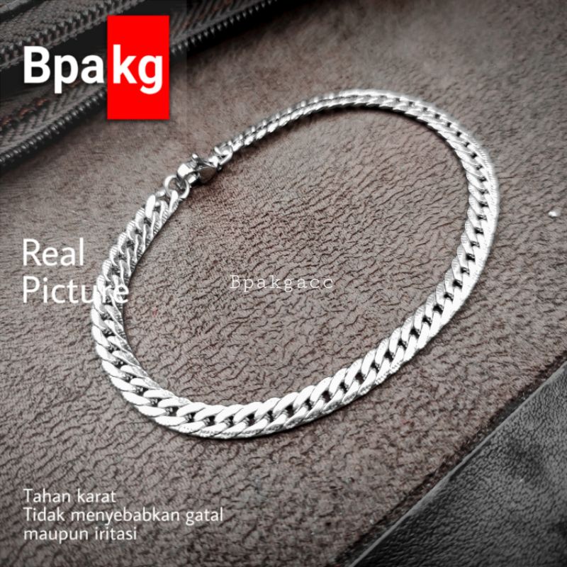 Gelang Rantai sisik naga titanium tipis Anti karat # Gelang Rantai pria Silver Besi Putih Asli motif