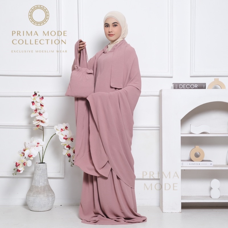 PRIMA MODE - Mukena Hawa Renda Daily Renda Mewah Dewasa travel mukena katun micro  Panjang Pouch
