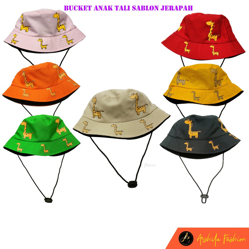 Bucket Hat Anak Motif Jerapah Bertali Bisa Bordir Nama Anak Sendiri