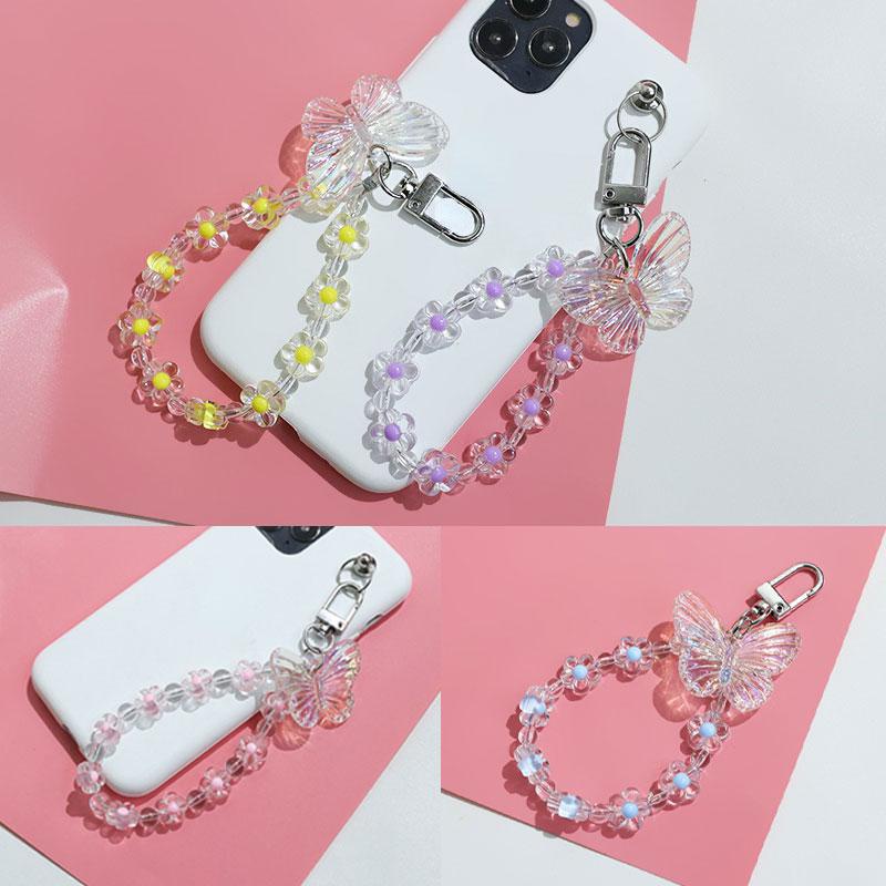 Transparan Kupu-Kupu Bunga Kecil Liontin Ponsel Lanyard DIY Perhiasan Gantungan Kunci Pesona Tas Aksesoris