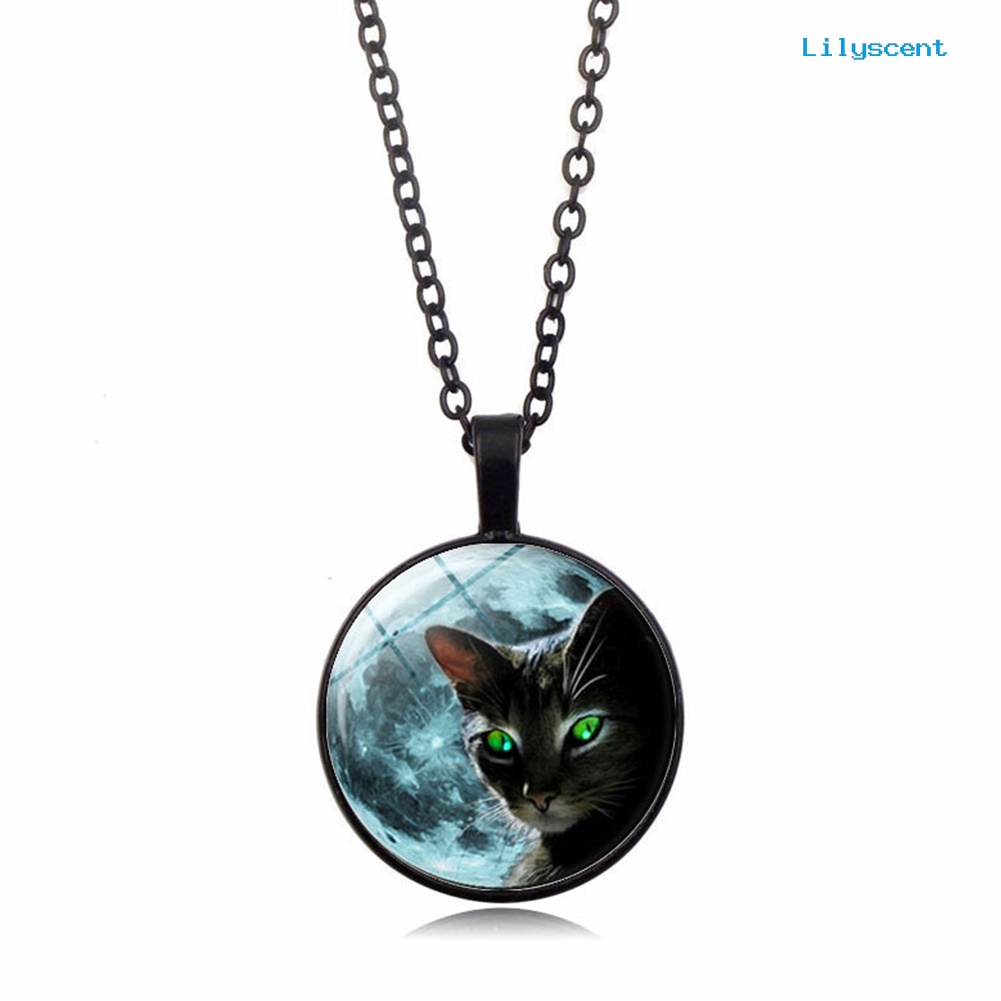 [LS] Perhiasan Wanita Vintage Motif Kucing Cabochon Imitasi Liontin Rantai Kalung