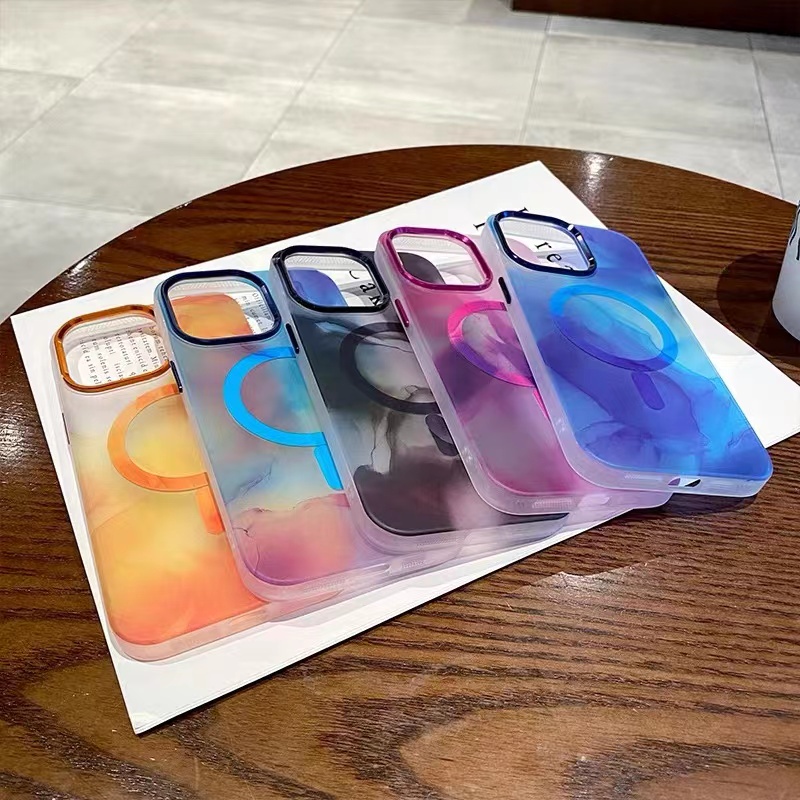 colourful Real magnetic Watercolor style phone case for iPhone 14 pro Max 13 pro Max 12 Pro Max case matte and fall proof silicone case