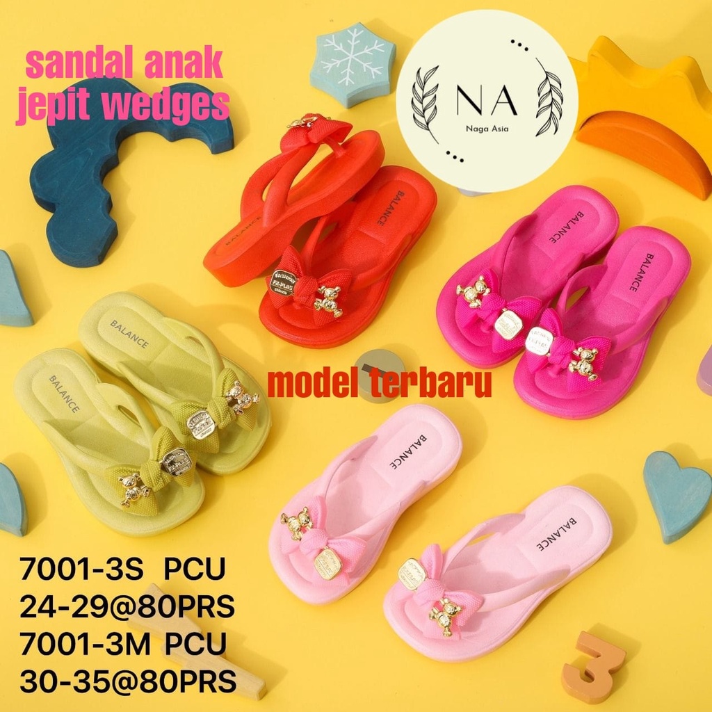 sandal jepit anak perempuan import model terbaru motif pita bear balance 7001-3 (24-35) sandal anak perempuan/sandal bangkok