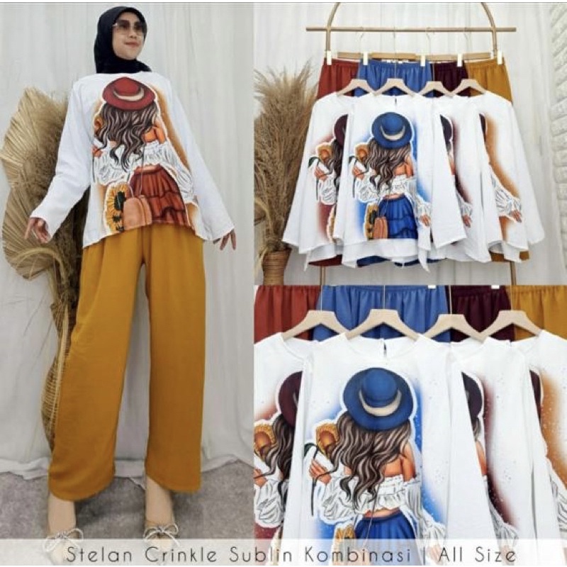 ONE SET CRINKLE SUBLIM VIRAL ABG LIST SABLON MURAH SUPPLIER MODELLANO MOTIF TOPI HAT