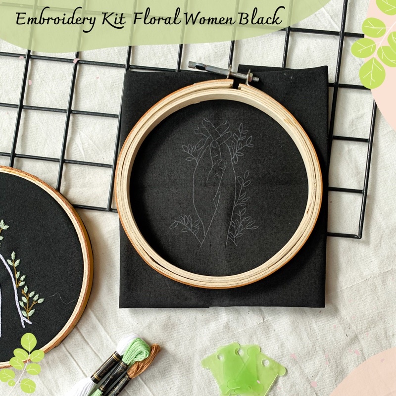 Embroidery Kit Floral Women Black Edition - Paket sulam benang lengkap