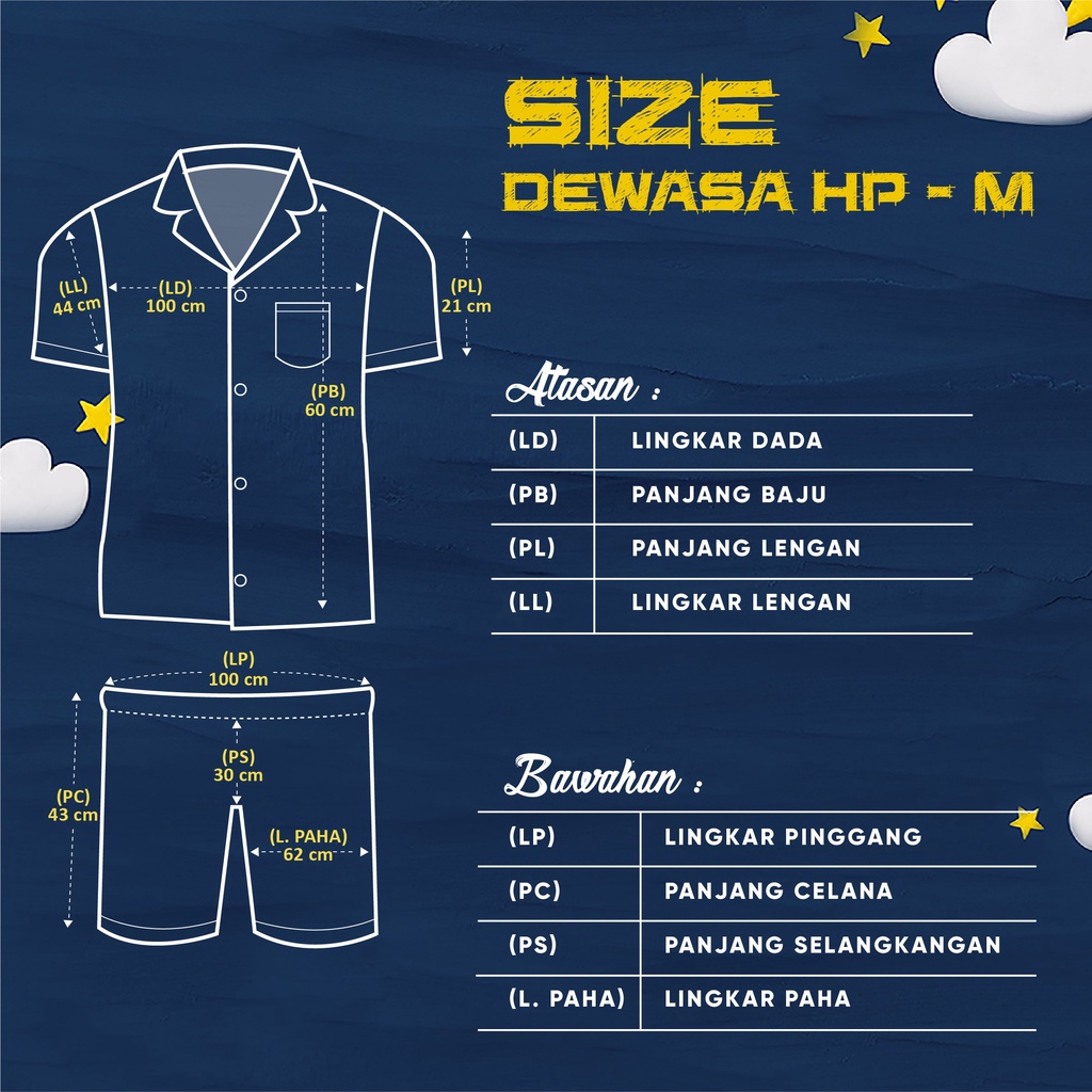 Monalisa Piyama Dewasa Pria HP ( size M ) Motif Karakter / Setelan Baju Tidur Pria Dewasa / Setelan Celana Pendek