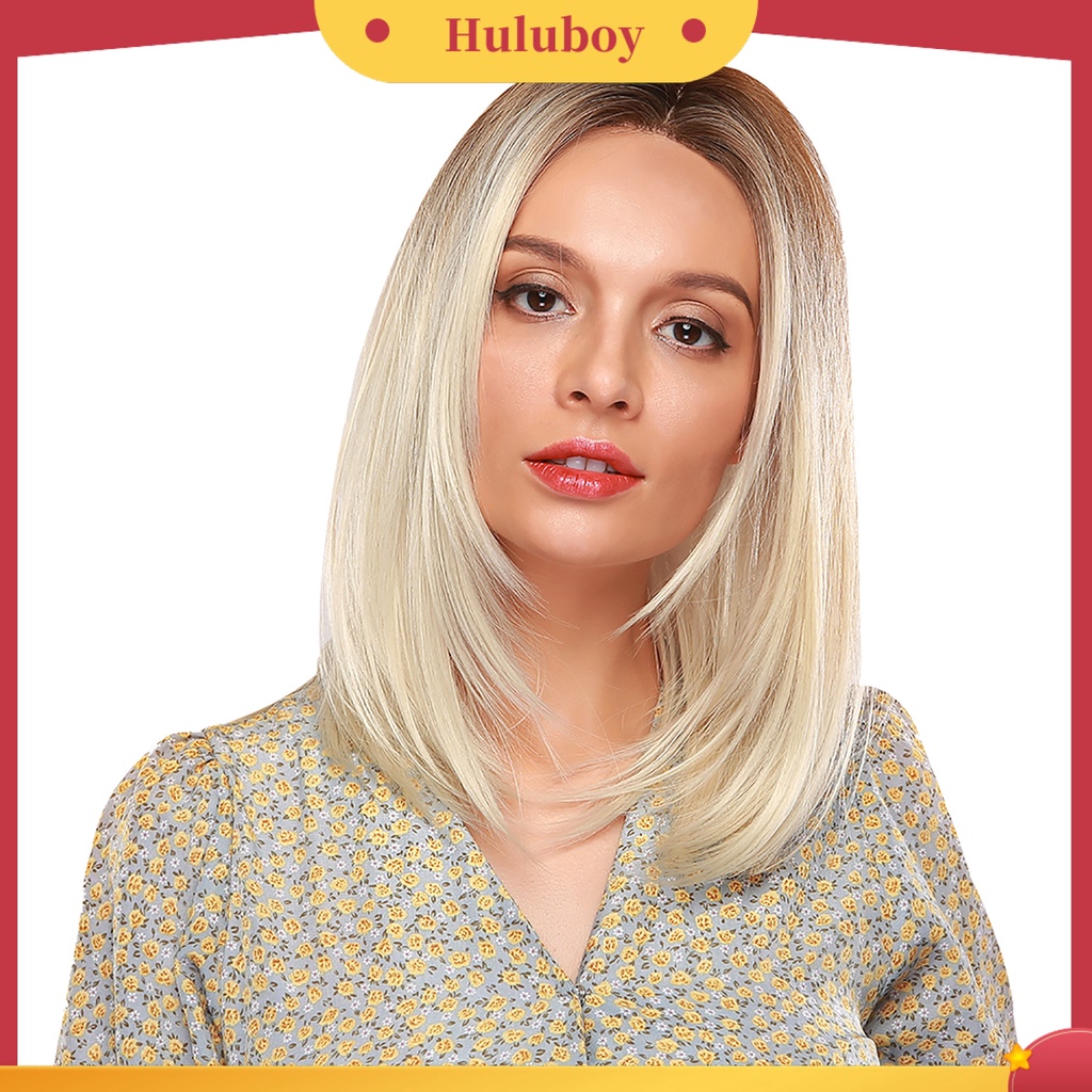 Wig Rambut Sintetis Model Pendek Lurus Natural Tahan Panas Ukuran 18 Inch Untuk Wanita