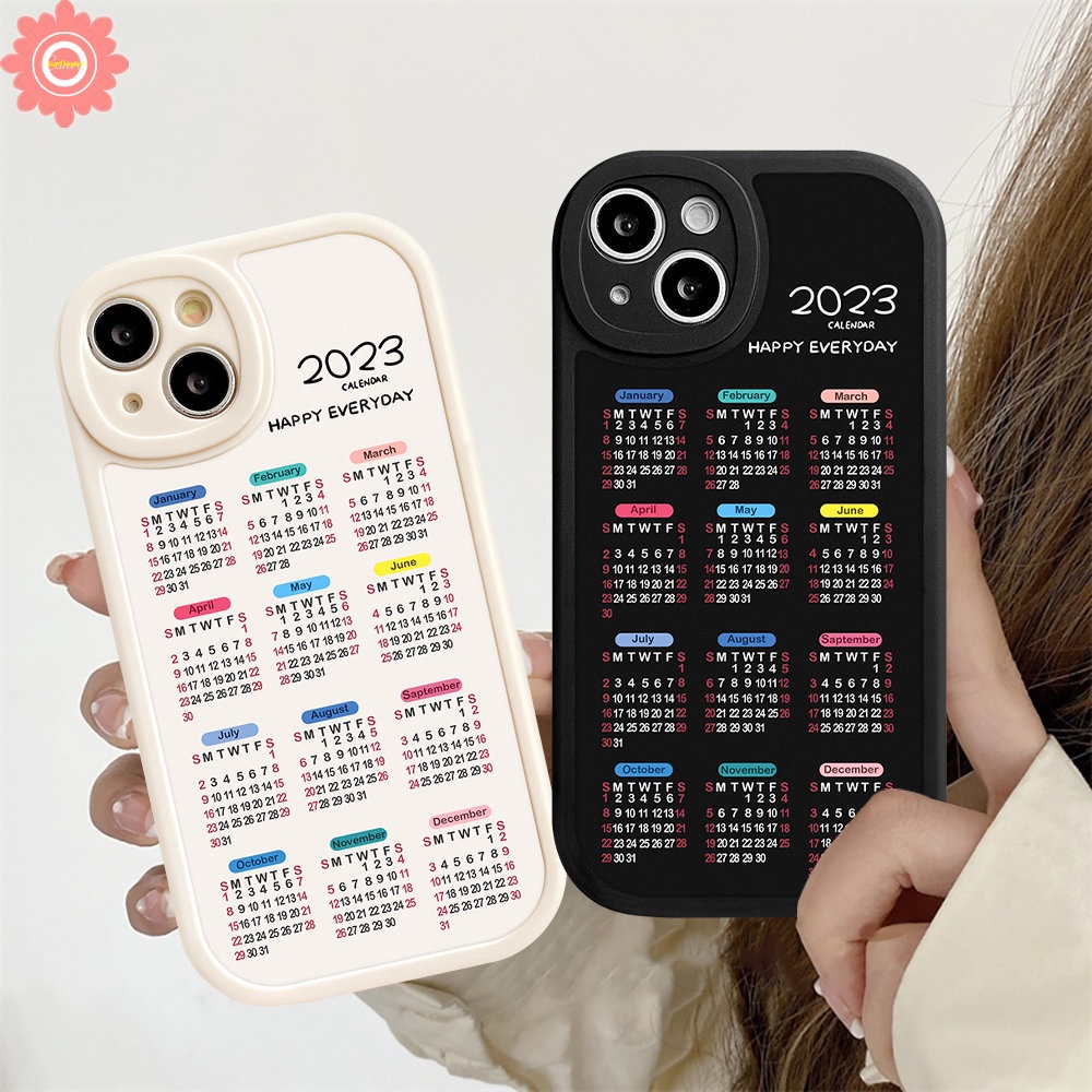 Phone Case For iPhone 11 6 6s 7 8 Plus 14 12 13 Pro Max 14Plus XR X XS MAX SE 2020 Couple Happy Everyday 2023 Calendar Soft TPU Lens Protector Back Cover