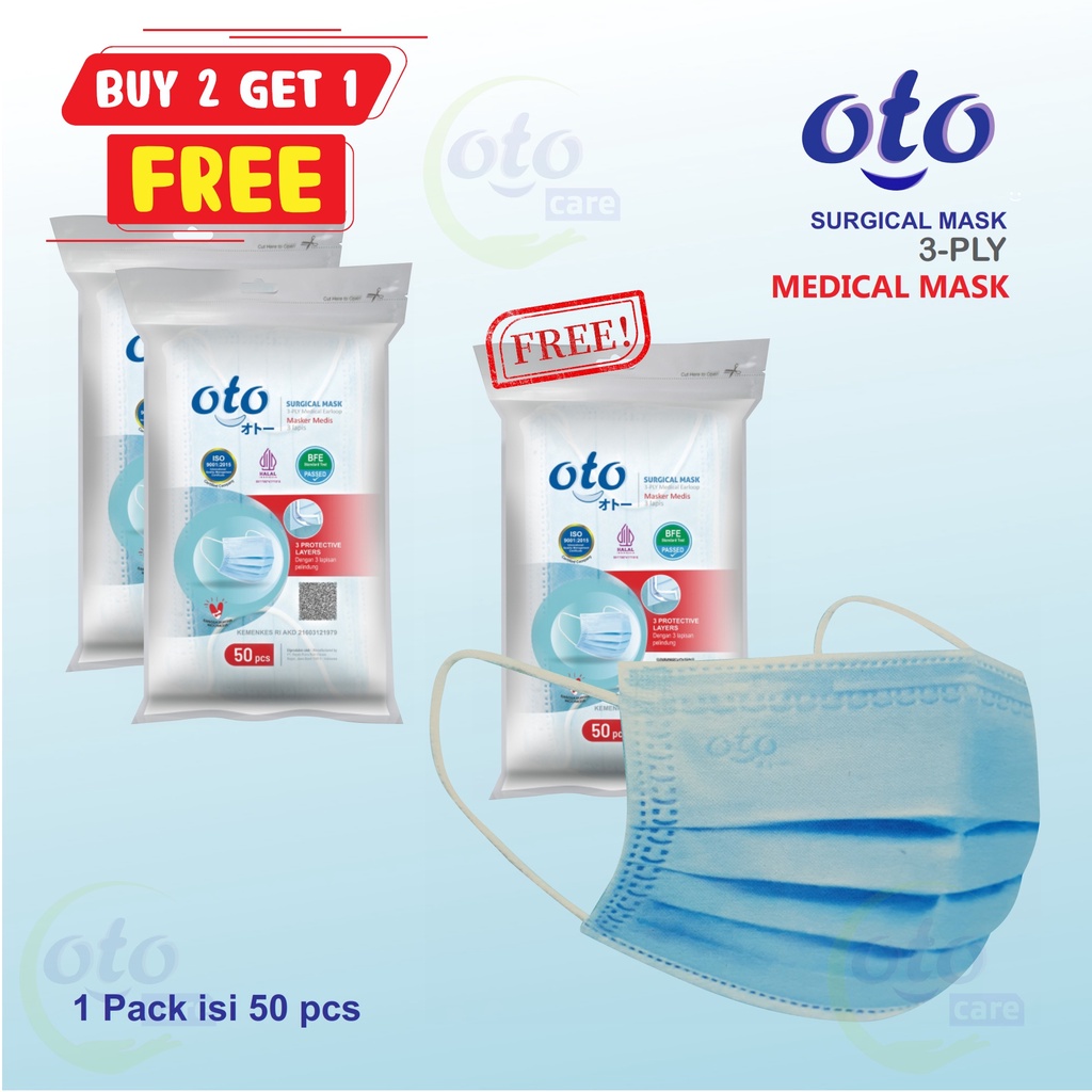 OTO Masker Medis Kesehatan Earloop Surgical Mask 3 lapis isi 50 pcs