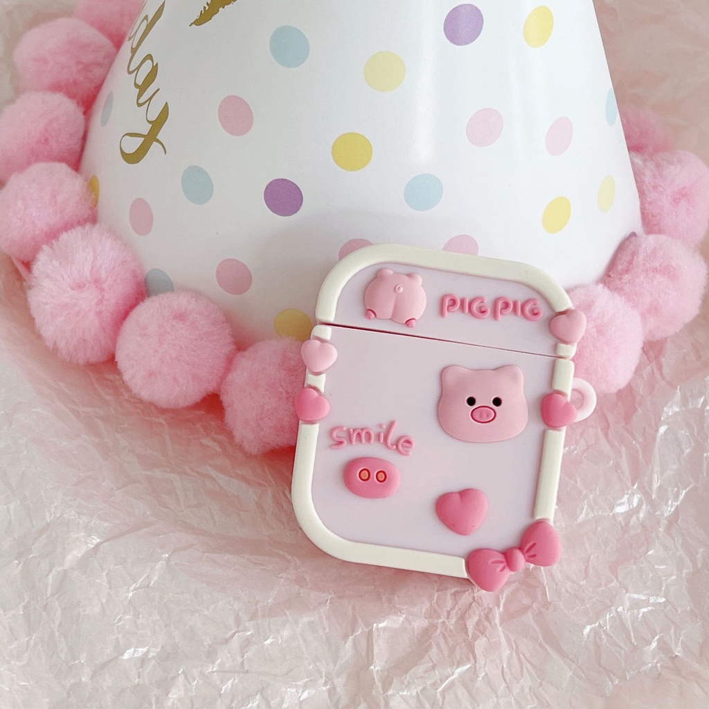 INPODS 3d Pink Pig Persegi Berbentuk Kartun Lucu Bluetooth Earphone Case Cover Untuk Airpods1 2 3 Pro Airpods3 I12 i13 Inpods12 13 Pro