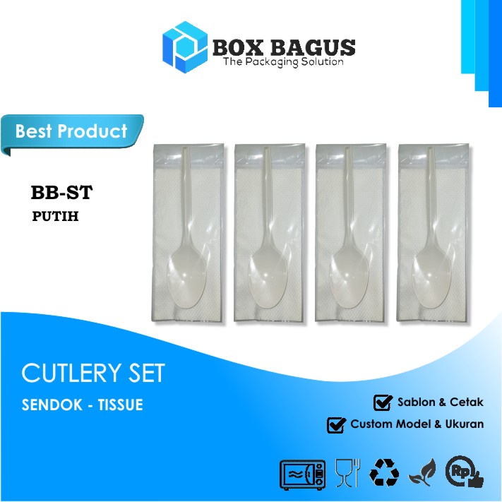 (ST PUTIH) SET ALAT MAKAN SENDOK PLASTIK PREMIUM CUTLERIES DISPOSABLE HYGIENE STERILE