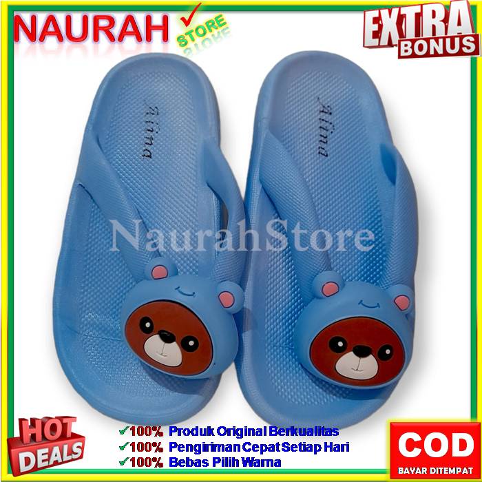 SANDAL JEPIT ANAK ALINA 208 A1 SENDAL JEPIT ANAK KARAKTER BEAR  100% ORIGINAL KUALITAS IMPORT JELLY RUBBER ANTI SLIP NYAMAN EMPUK