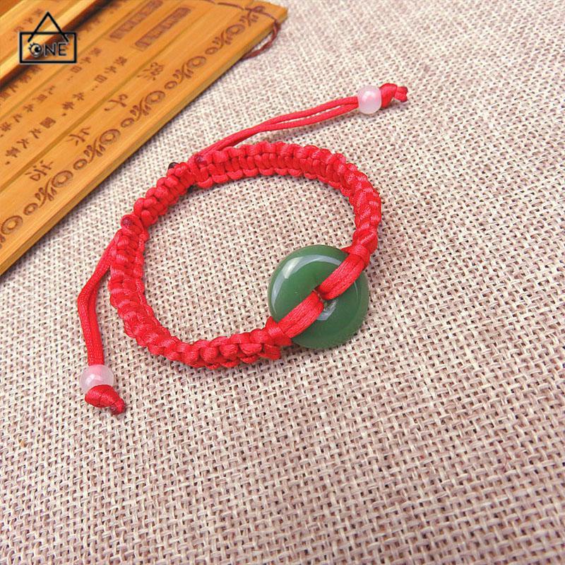 COD❤️Gelang Tangan Tali Merah Aksen Batu Giok Hetian Lucky Untuk Pasangan Pria Dan Wanita Hand Rope Adjustable-A.one