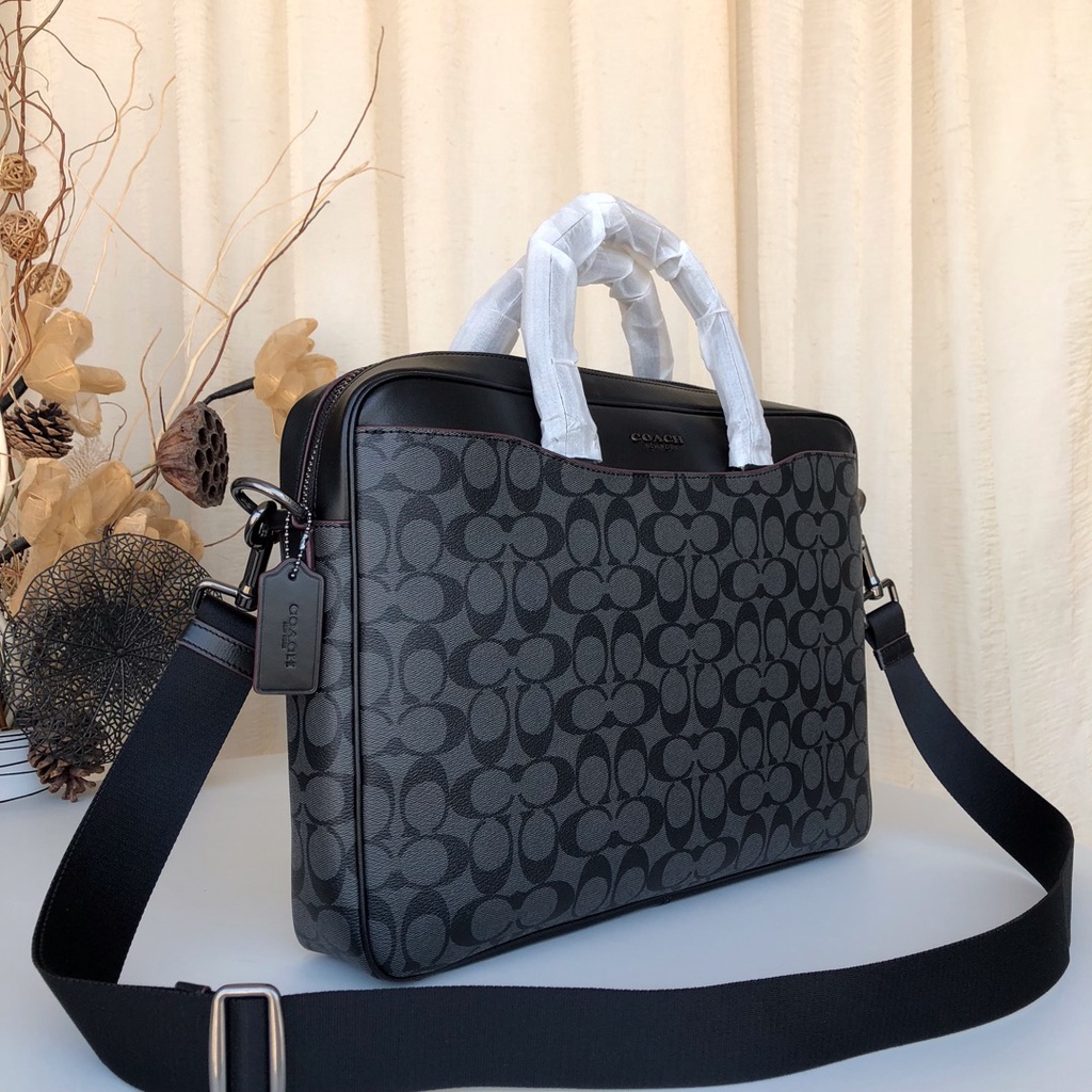 Coach 73420 new men's briefcase pvc with cowhide handbag shoulder bag messenger bag briefcase   gwb